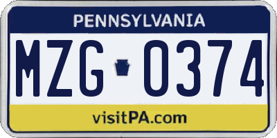 PA license plate MZG0374