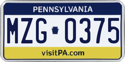 PA license plate MZG0375