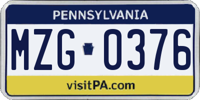 PA license plate MZG0376