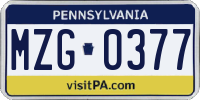 PA license plate MZG0377