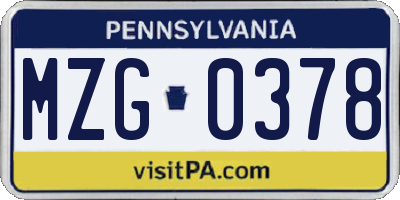 PA license plate MZG0378