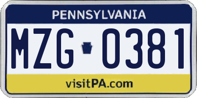 PA license plate MZG0381