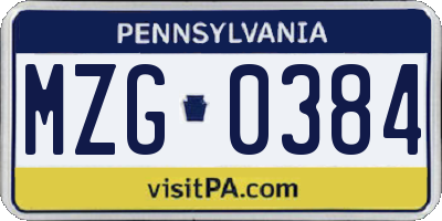 PA license plate MZG0384