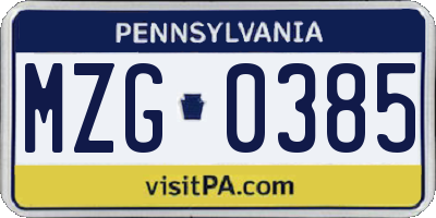 PA license plate MZG0385