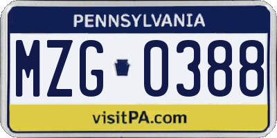 PA license plate MZG0388