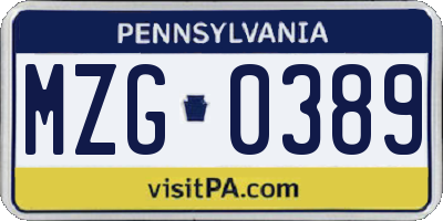 PA license plate MZG0389