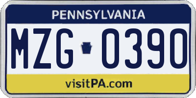 PA license plate MZG0390