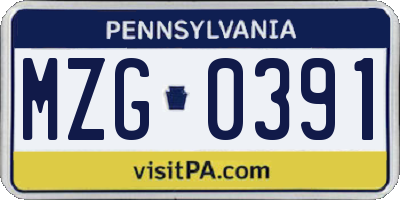 PA license plate MZG0391