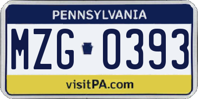 PA license plate MZG0393
