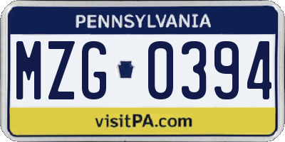 PA license plate MZG0394