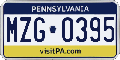 PA license plate MZG0395
