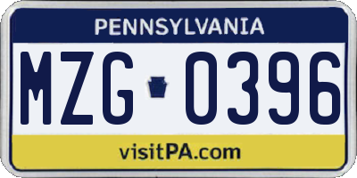 PA license plate MZG0396