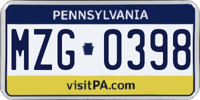 PA license plate MZG0398