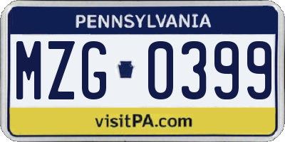 PA license plate MZG0399