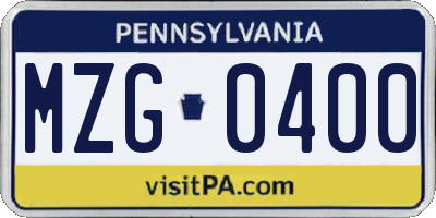 PA license plate MZG0400