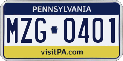 PA license plate MZG0401