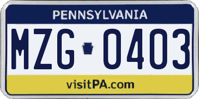 PA license plate MZG0403