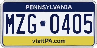 PA license plate MZG0405