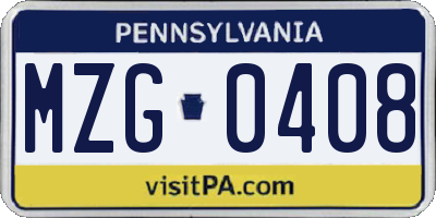 PA license plate MZG0408