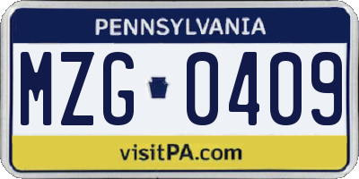 PA license plate MZG0409