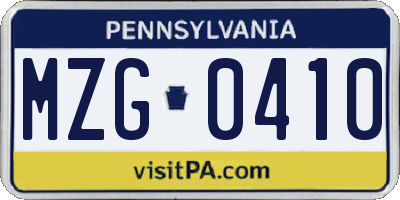 PA license plate MZG0410