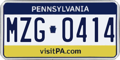 PA license plate MZG0414