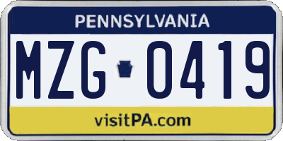 PA license plate MZG0419