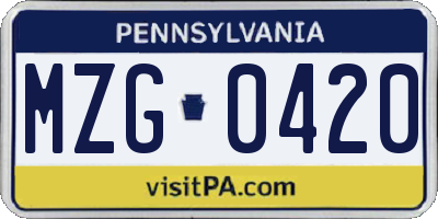 PA license plate MZG0420