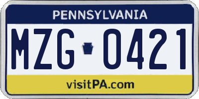 PA license plate MZG0421