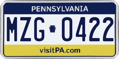 PA license plate MZG0422