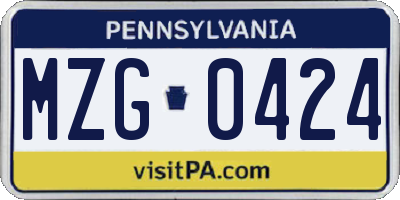 PA license plate MZG0424