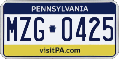 PA license plate MZG0425