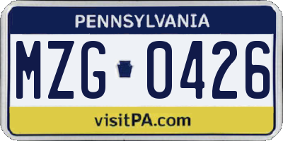 PA license plate MZG0426