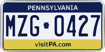 PA license plate MZG0427