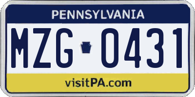 PA license plate MZG0431