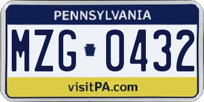 PA license plate MZG0432