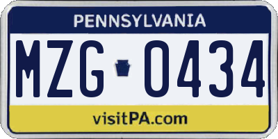 PA license plate MZG0434