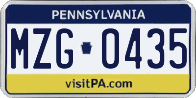 PA license plate MZG0435