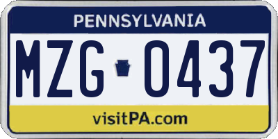 PA license plate MZG0437
