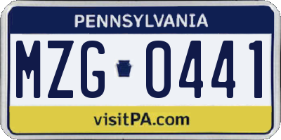 PA license plate MZG0441