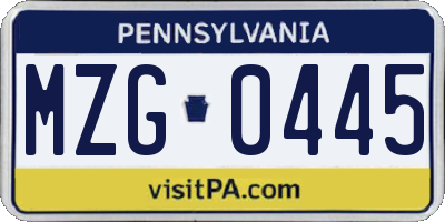 PA license plate MZG0445