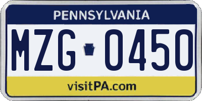 PA license plate MZG0450