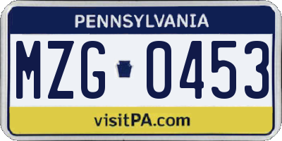 PA license plate MZG0453