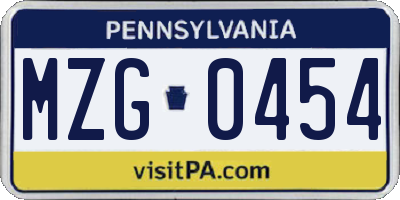 PA license plate MZG0454