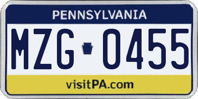 PA license plate MZG0455