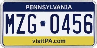 PA license plate MZG0456