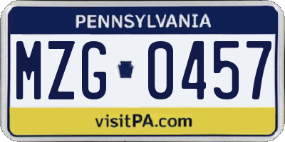 PA license plate MZG0457
