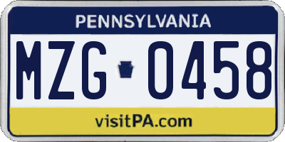 PA license plate MZG0458