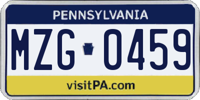 PA license plate MZG0459
