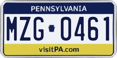 PA license plate MZG0461